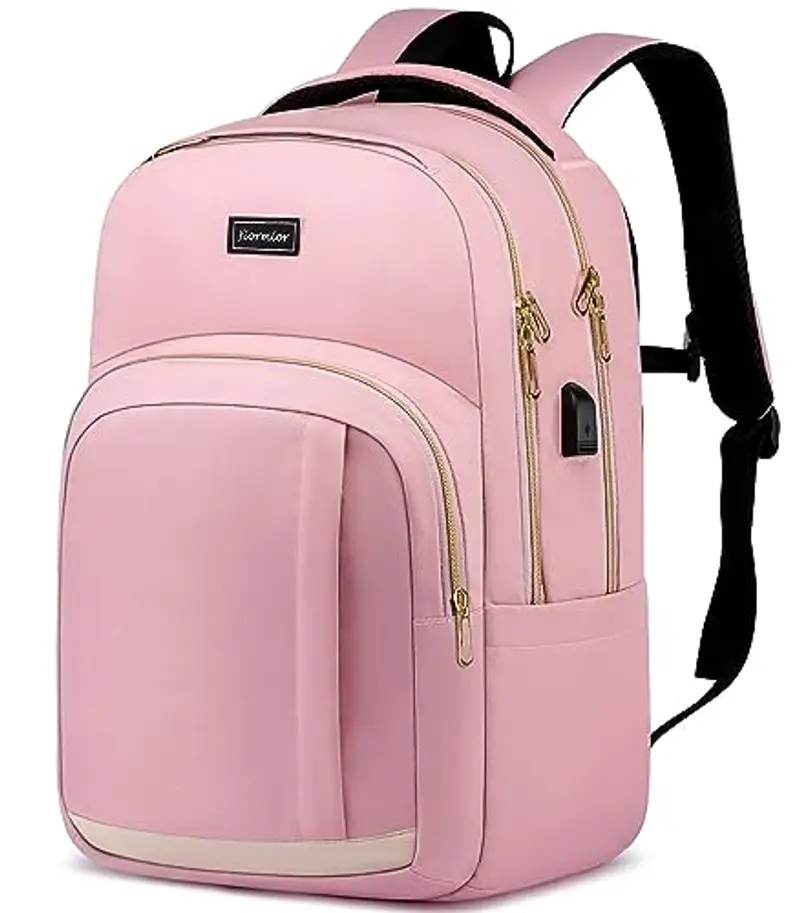 Zaino da uomo per la scuola per laptop da 15,6 pollici, zaino da lavoro, impermeabile, business, ragazzi, adolescenti, con porta di ricarica USB, oro rosa., 15,6 pollici, Rucksack