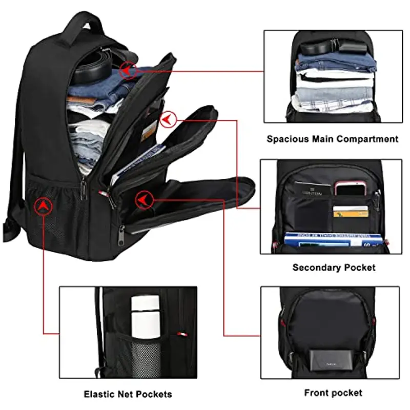 Zaino da uomo per PC da 15, 6 pollici con slot di ricarica USB da lavoro, zaino resistente all'acqua per uomini e donne - Nero miniatura 3