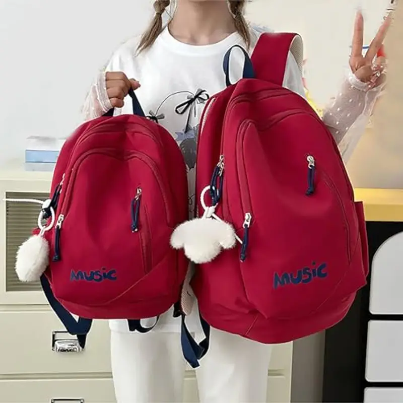 Zaino di grande capacità per adolescenti, ragazze e ragazzi, con scomparto per laptop, zaino unisex per scuole medie/superiori, college e viaggi (rosso, taglia unica) miniatura 2