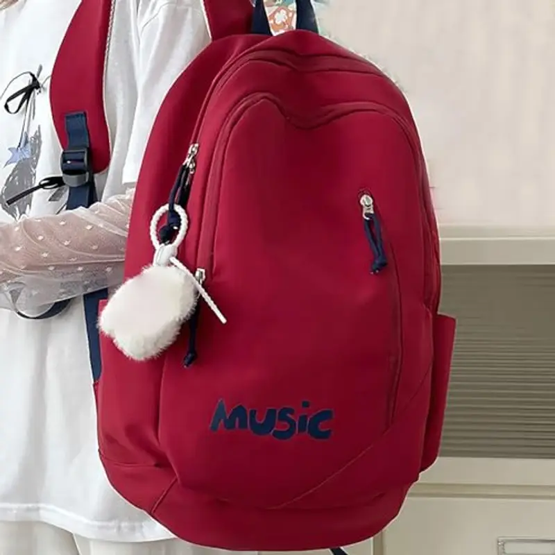 Zaino di grande capacità per adolescenti, ragazze e ragazzi, con scomparto per laptop, zaino unisex per scuole medie/superiori, college e viaggi (rosso, taglia unica) miniatura 3