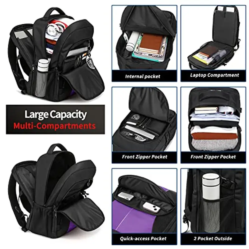 Zaino Donna Grande 55L Zaino per PC Portatile 18.4 Pollici Zaino Porta PC con Caricatore USB Zaino Lavoro Donna Impermeabile Zaino Laptop Computer Zaini per PC Portatili per Viaggio Scuola, Viola miniatura 3