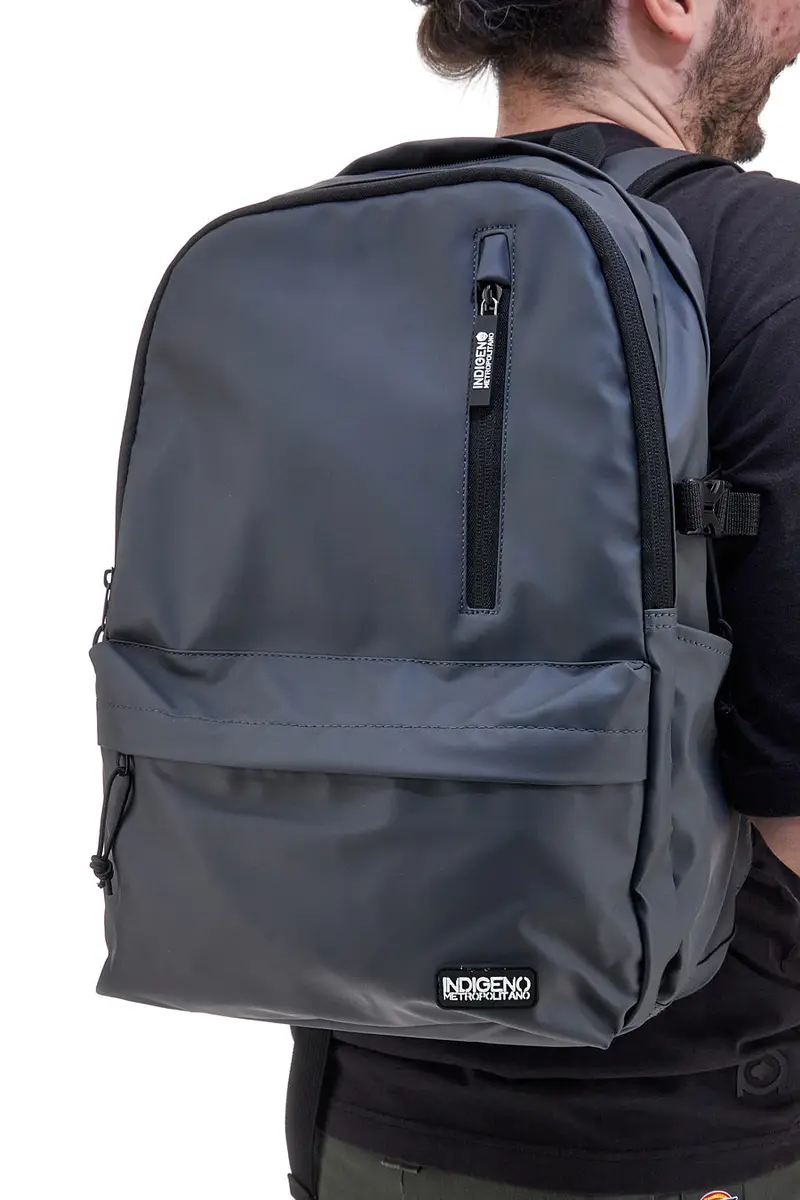 Zaino Grigio con Zip e Tasca Frontale Indigeno Metropolitano 23013