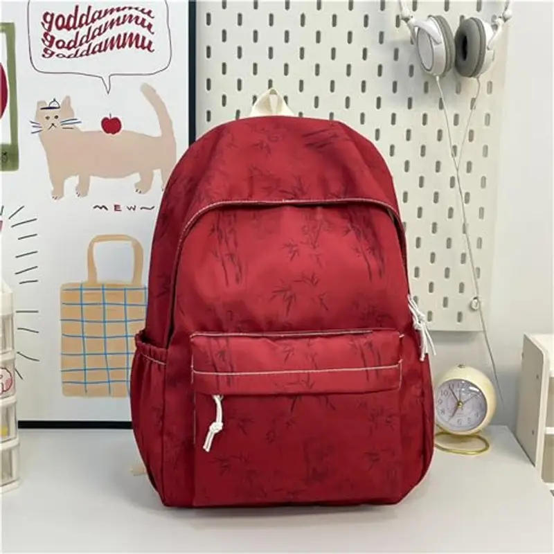 Zaino in nylon per ragazzi e ragazze, zaino per la scuola elementare e secondaria, zaino da scuola per attività all'aperto, viaggi, escursionismo, campeggio, Rosso, Taglia unica miniatura 3