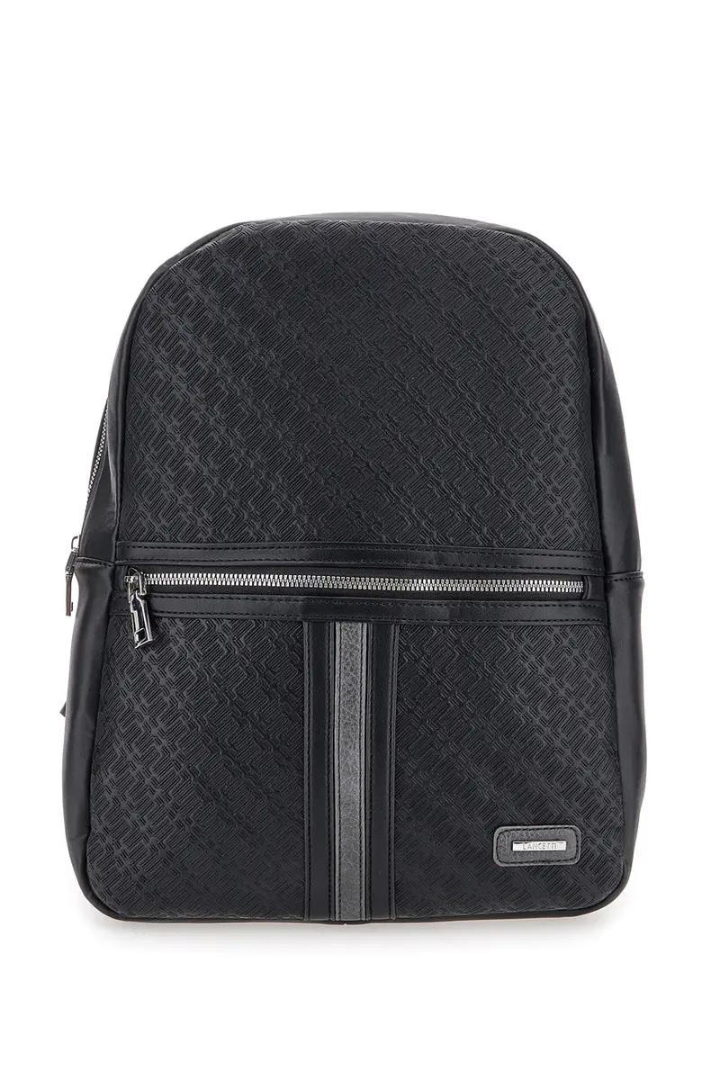 Zaino in pelle nera con tasche interne LANCETTI CARIUS