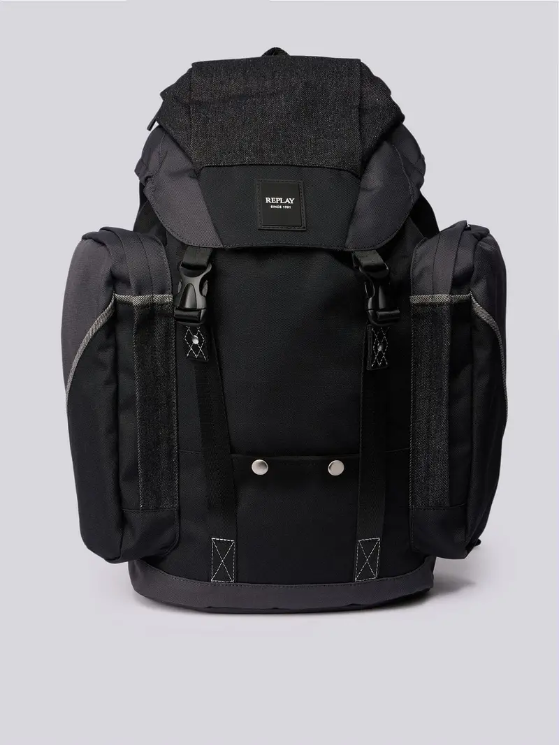 Zaino In Raw Denim Con Contrasti