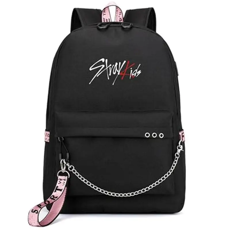 Zaino Libro Di Scuola Nero Rosa Borsa Borse Da Viaggio Zaino per Laptop con Catena