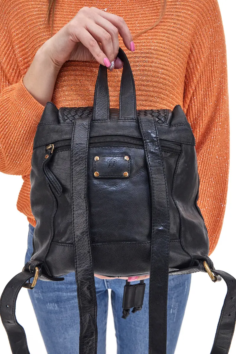 Zaino Nero in Vera Pelle con Trama Intrecciata ROUTE 66 61793/OLDR miniatura 3