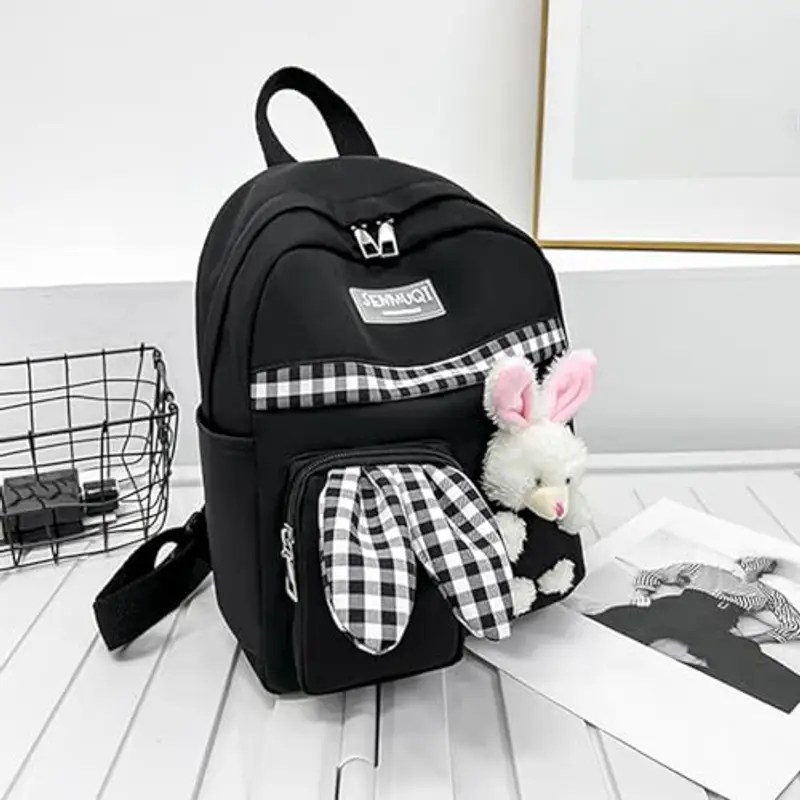 Zaino per la cameretta dei bambini, leggero e carino coniglietto per scuola materna e primaria, zaino piccolo durevole, Nero, 50 miniatura 2