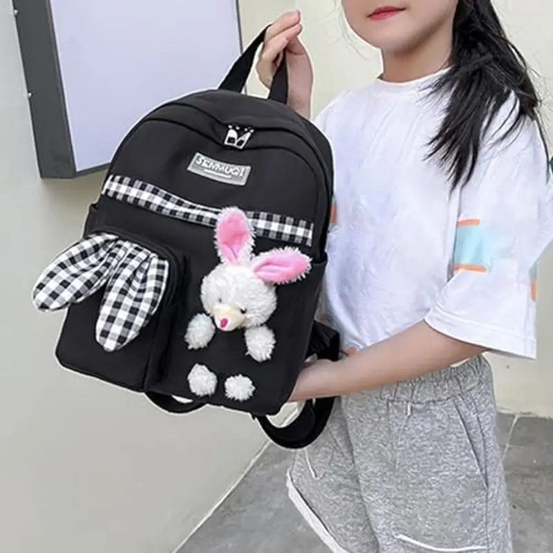 Zaino per la cameretta dei bambini, leggero e carino coniglietto per scuola materna e primaria, zaino piccolo durevole, Nero, 50 miniatura 3