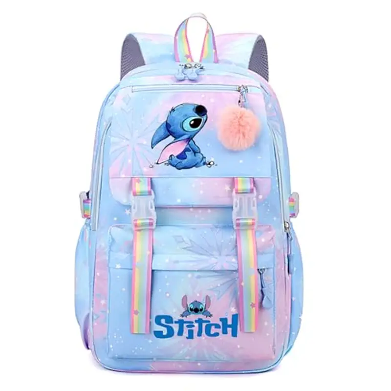 Zaino per la scuola con Stitch, grazioso e resistente, per bambine e ragazze, ideale per bambine di 10 anni, Blu-B