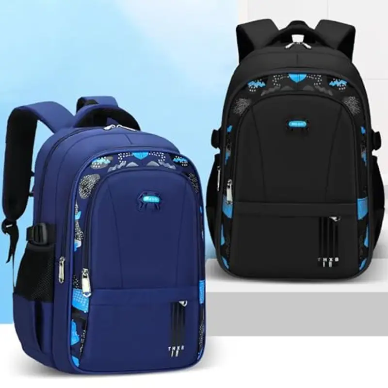 Zaino per la scuola per bambini, resistente all'acqua, con scomparti multipli, per ragazzi e ragazze, zaino per la scuola primaria e secondaria, Nero, Taglia unica miniatura 2