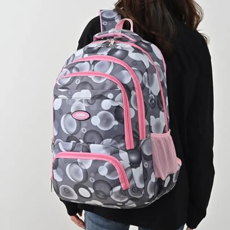 Zaino per la scuola per bambini, resistente all'acqua, leggero, multistrato, per ragazzi e ragazze, borsa da viaggio alla moda per studenti della scuola primaria e secondaria, Grigio, 50 miniatura 2