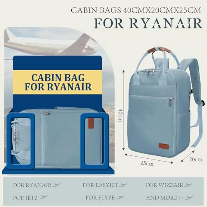 Zaino Per Ryanair 40x20x25 Zaini Da Viaggio Aereo Bagaglio A Mano 40x20x25 Per Ryanair 40x30x20 Cm per Wizzair Borsa Da Cabina 20L Per Uomo E Donna miniatura 3