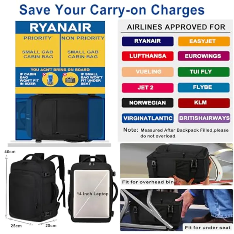 ENZOSUM Zaino da viaggio Nero 785855 miniatura 2