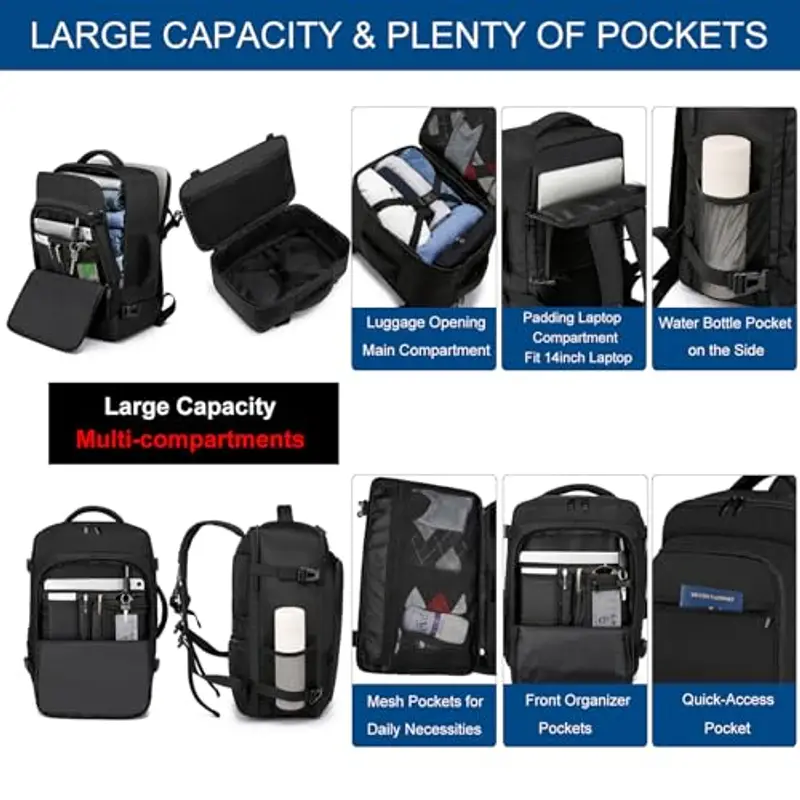 ENZOSUM Zaino da viaggio Nero 785855 miniatura 3