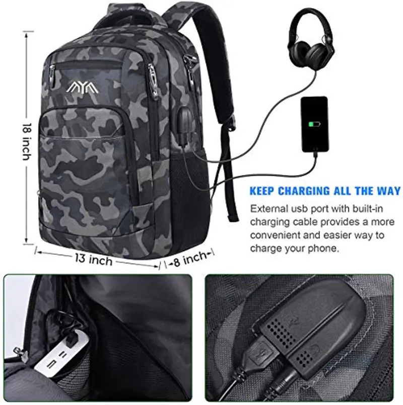 Zaino per scuola e laptop, per ragazzi, ragazze, adolescenti, uomini e donne, da giorno e per lavoro, zaino con USB miniatura 2