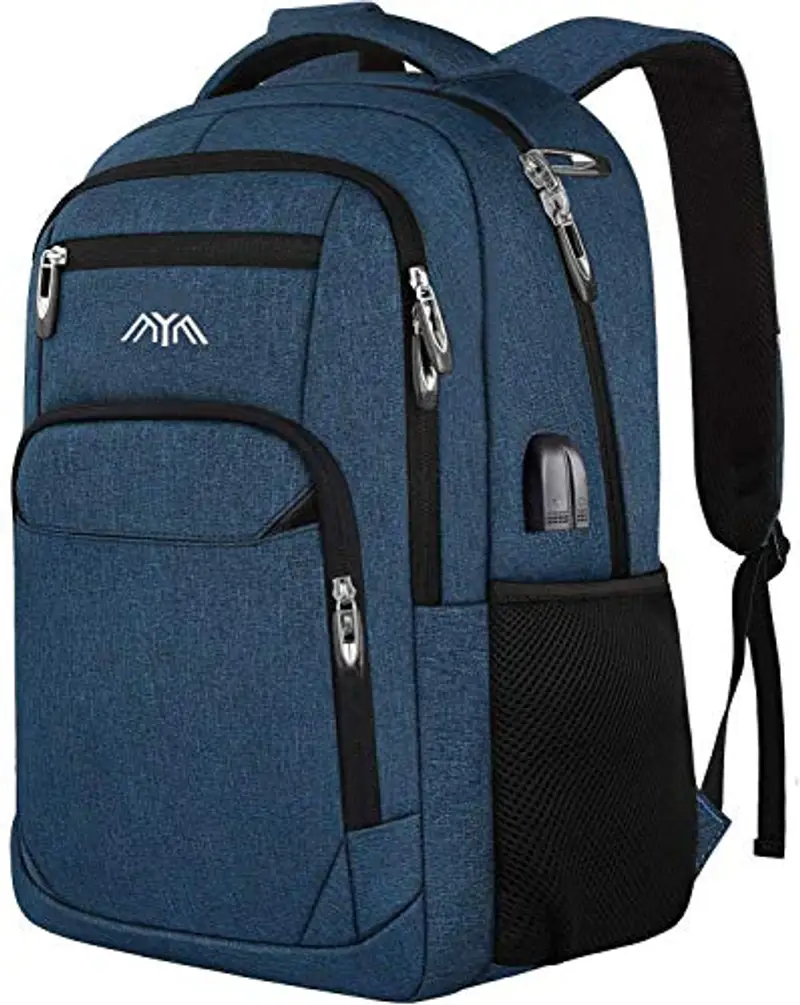 Zaino per scuola e laptop, per ragazzi, ragazze, adolescenti, uomini e donne, da giorno e per lavoro, zaino con USB, Blu (Blu) - YAMTION-C25