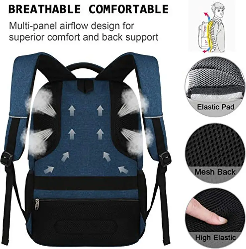 Zaino per scuola e laptop, per ragazzi, ragazze, adolescenti, uomini e donne, da giorno e per lavoro, zaino con USB, Blu (Blu) - YAMTION-C25 miniatura 3