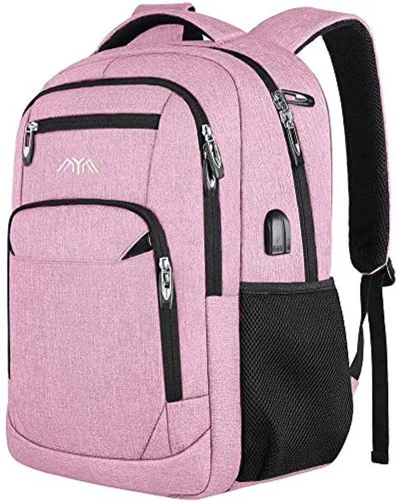 Zaino per scuola e laptop, per ragazzi, ragazze, adolescenti, uomini e donne, da giorno e per lavoro, zaino con USB, Colore: rosa. (Rosa) - YAMTION-C25