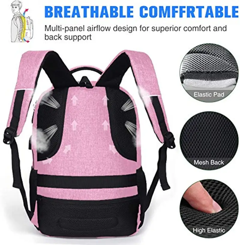 Zaino per scuola e laptop, per ragazzi, ragazze, adolescenti, uomini e donne, da giorno e per lavoro, zaino con USB, Colore: rosa. (Rosa) - YAMTION-C25 miniatura 2