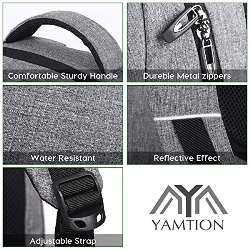 Zaino per scuola e laptop, per ragazzi, ragazze, adolescenti, uomini e donne, da giorno e per lavoro, zaino con USB, grigio. (Grigio) - YAMTION-C25 miniatura 3