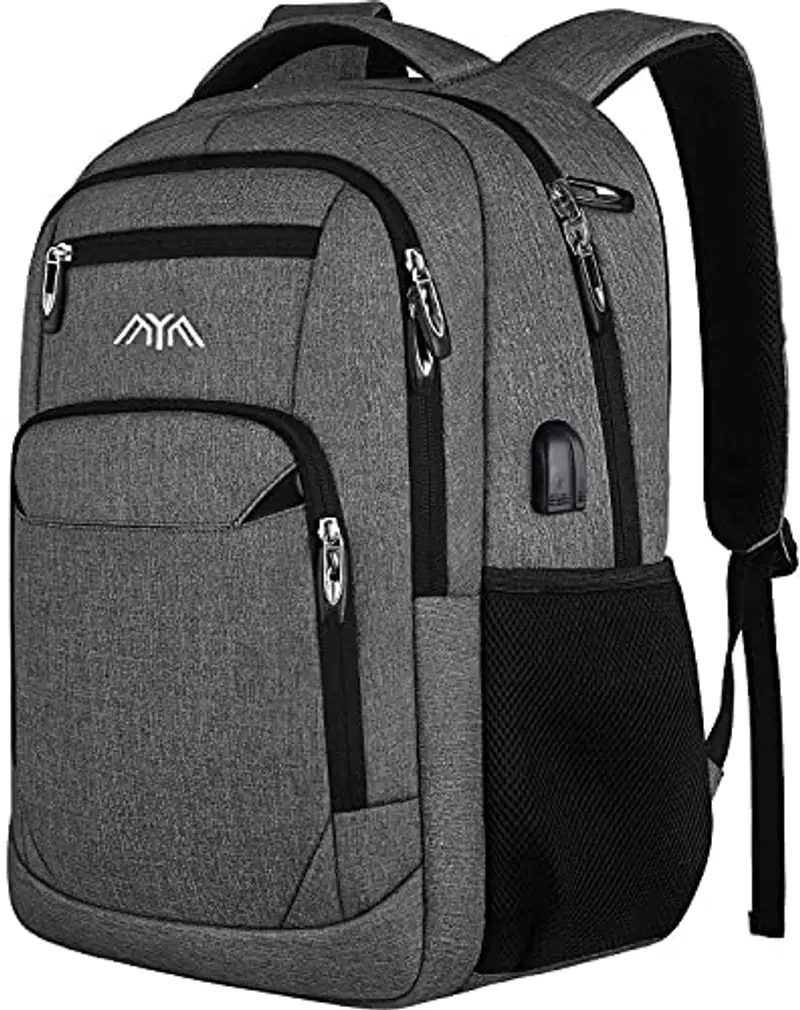 Zaino per scuola e laptop, per ragazzi, ragazze, adolescenti, uomini e donne, da giorno e per lavoro, zaino con USB, grigio scuro (Grigio) - YAMTION-C25