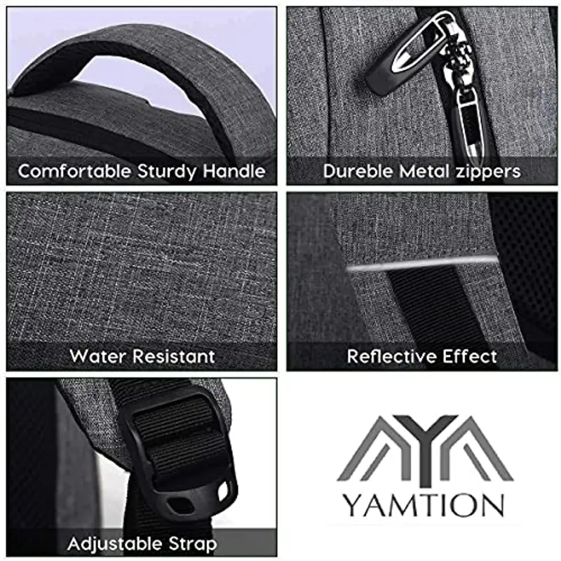 Zaino per scuola e laptop, per ragazzi, ragazze, adolescenti, uomini e donne, da giorno e per lavoro, zaino con USB, grigio scuro (Grigio) - YAMTION-C25 miniatura 3