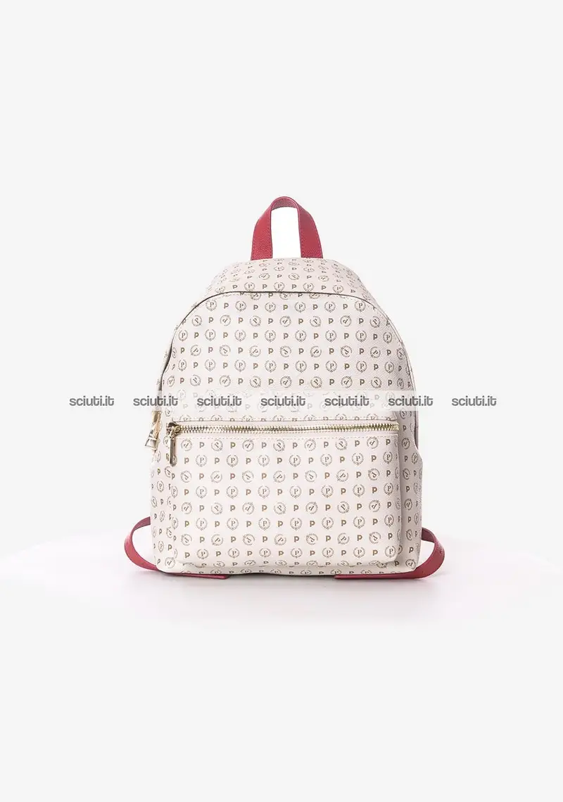 Zaino Pollini Heritage donna bianco avorio dettagli rossi