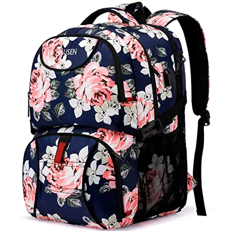 Zaino Porta PC 17.3 Pollici Donna Grande 50L Impermeabile Pranzo Zaino Lavoro con Caricatore USB Zaino Laptop Computer Notebook Zaini per PC Portatili Viaggio Ufficio Scuola Università-Blu Rosa