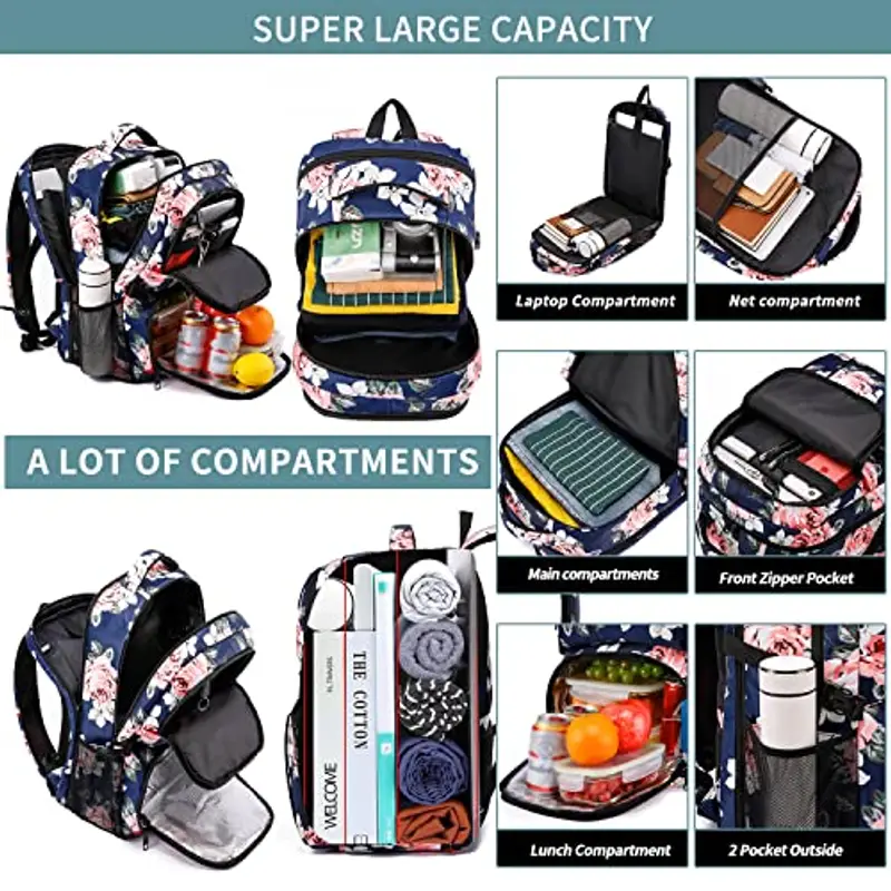 Zaino Porta PC 17.3 Pollici Donna Grande 50L Impermeabile Pranzo Zaino Lavoro con Caricatore USB Zaino Laptop Computer Notebook Zaini per PC Portatili Viaggio Ufficio Scuola Università-Blu Rosa miniatura 2