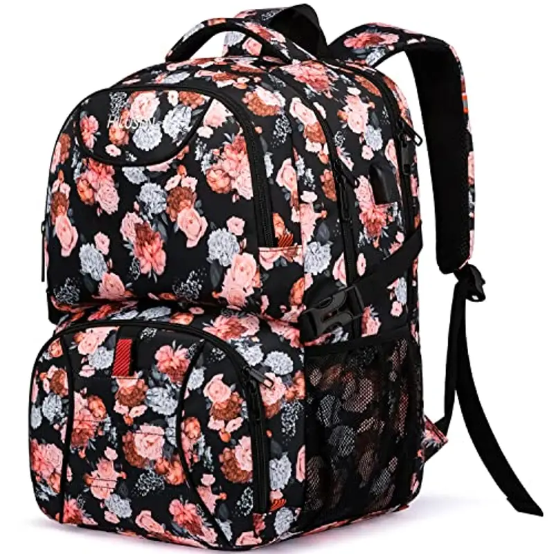 Zaino Porta PC 17.3 Pollici Donna Grande 50L Impermeabile Pranzo Zaino Lavoro con Caricatore USB Zaino Laptop Computer Notebook Zaini per PC Portatili Viaggio Ufficio Scuola Università-Nero Rosa