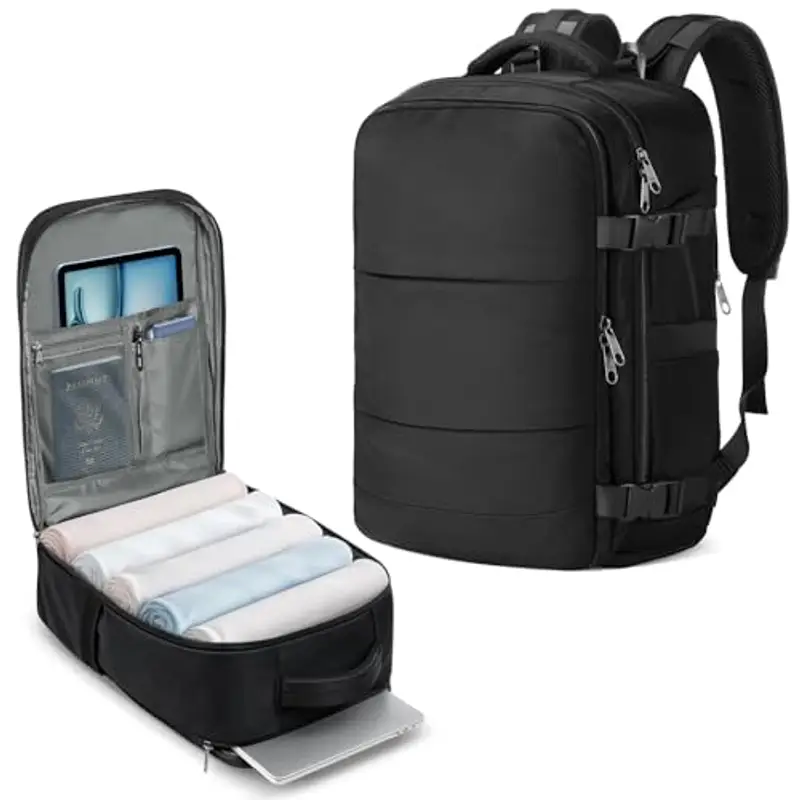 Zaino Ryanair 40x20x25 Zaino da Vaggio bagaglio a mano ryanair 12 Tasche zaino sottovuoto viaggio con Borsa Scarpe Separata per Donne e Uomini Bagaglio a mano, 20L (Nero, 40x20x25)