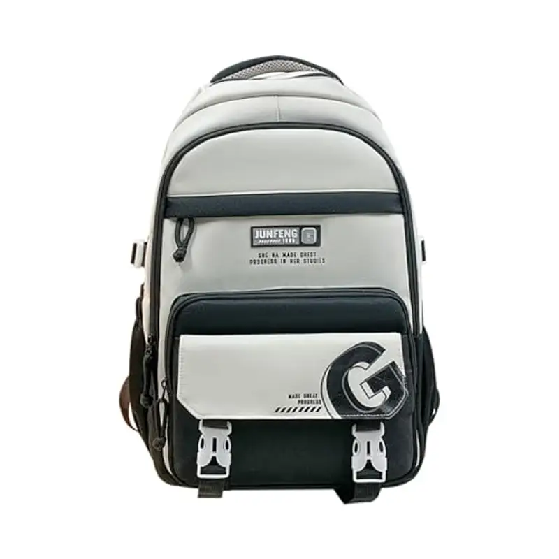 Zaino scolastico alla moda in nylon per adolescenti, leggero ed ergonomico, con grande capacità, zaino per la scuola media per ragazze e ragazzi (nero, taglia unica)