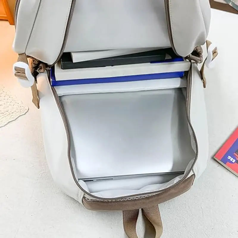 Zaino scolastico alla moda in nylon per adolescenti, leggero ed ergonomico, con grande capacità, zaino per la scuola media per ragazze e ragazzi (nero, taglia unica) miniatura 3