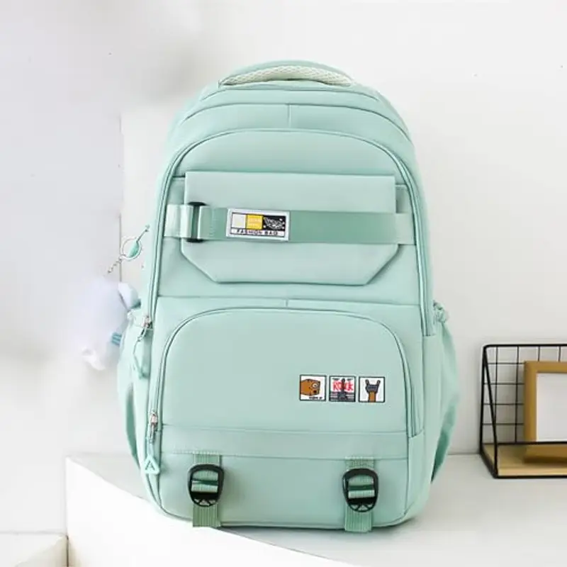 Zaino scolastico per ragazze e ragazzi, zaino per computer portatile, per studenti e ragazzi (verde, taglia unica) miniatura 2