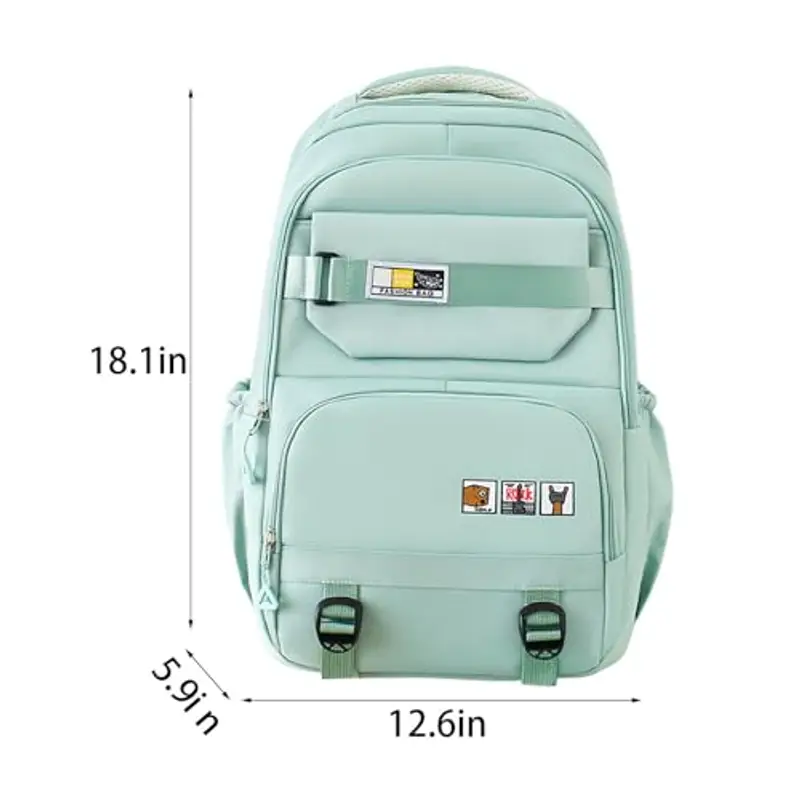 Zaino scolastico per ragazze e ragazzi, zaino per computer portatile, per studenti e ragazzi (verde, taglia unica) miniatura 3