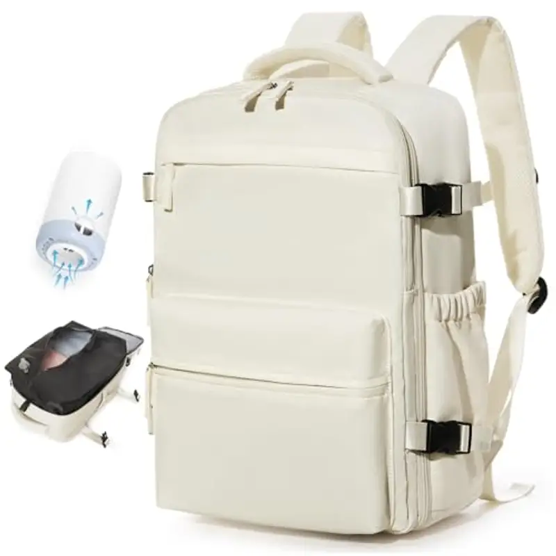 Zaino Sottovuoto Viaggio Con Pompa Zaino Esayjet 45x20x36 Aereo Bagaglio a Mano Borsa da Cabina per Donna Uomo Zaini 15.6 Pollici Porta PC Casual Impermeabile Daypack Beige.