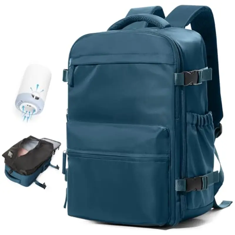 Zaino Sottovuoto Viaggio Con Pompa Zaino Esayjet 45x20x36 Aereo Bagaglio a Mano Borsa da Cabina per Donna Uomo Zaini 15.6 Pollici Porta PC Casual Impermeabile Daypack Blu.