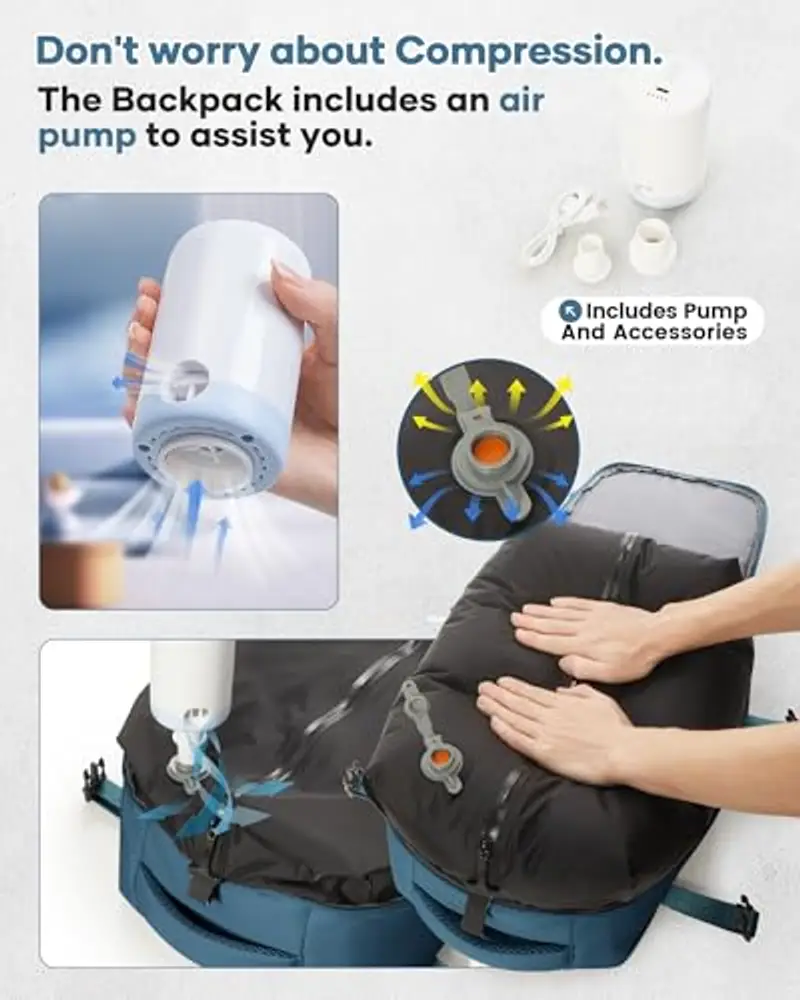 Zaino Sottovuoto Viaggio Con Pompa Zaino Esayjet 45x20x36 Aereo Bagaglio a Mano Borsa da Cabina per Donna Uomo Zaini 15.6 Pollici Porta PC Casual Impermeabile Daypack Blu miniatura 2