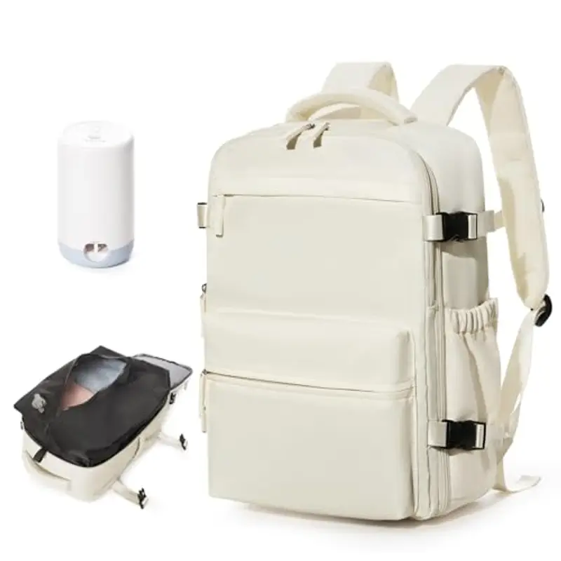 Zaino Sottovuoto Viaggio Con Pompa Zaino Ryanair 40x20x25 Aereo Bagaglio a Mano Borsa da Cabina per Donna Uomo Zaini 14 Pollici Porta PC Casual Impermeabile Daypack Beige