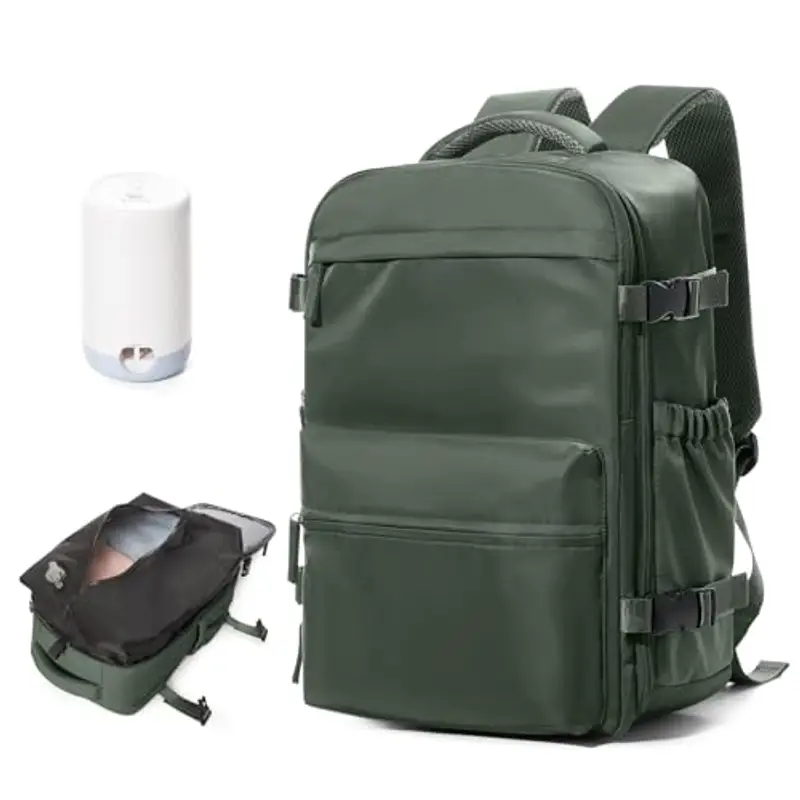Zaino Sottovuoto Viaggio Con Pompa Zaino Ryanair 40x20x25 Aereo Bagaglio a Mano Borsa da Cabina per Donna Uomo Zaini 14 Pollici Porta PC Casual Impermeabile Daypack Verde
