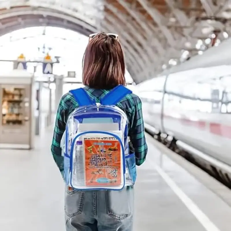 Zaino trasparente per le scuole medie superiori, zaino trasparente in PVC resistente per eventi allo stadio, Giallo, Taglia unica miniatura 3