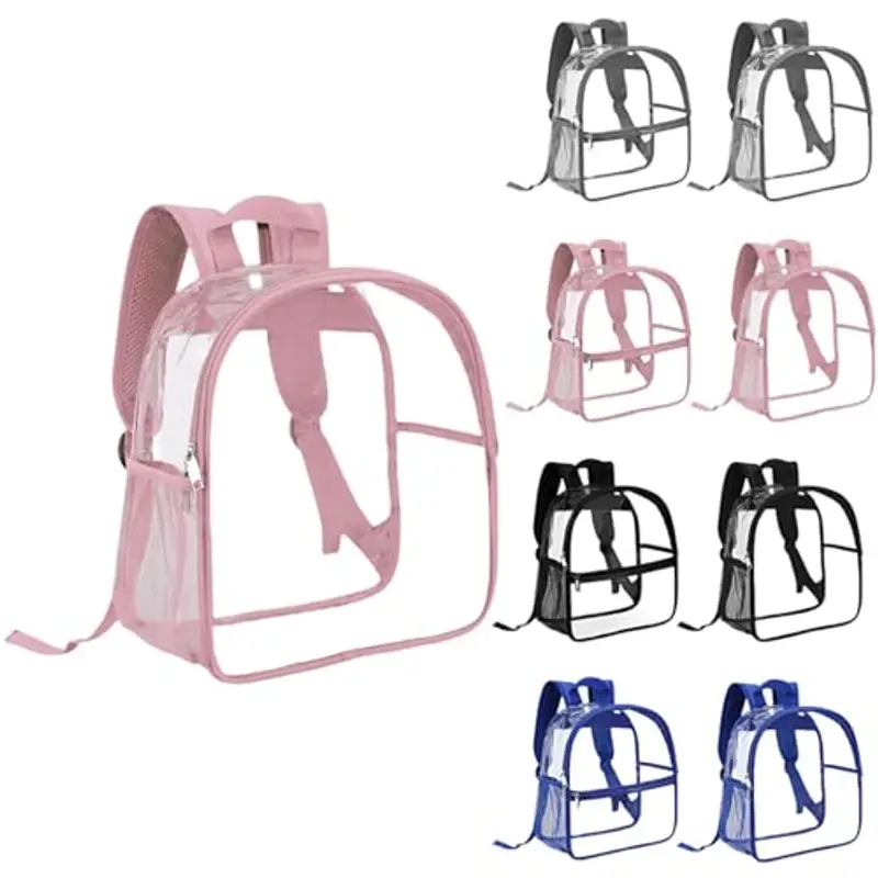 Zaino trasparente resistente, per libri scolastici, trasparente, per ragazzi e ragazze (rosa, taglia unica)