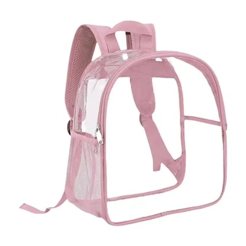 Zaino trasparente resistente, per libri scolastici, trasparente, per ragazzi e ragazze (rosa, taglia unica) miniatura 2