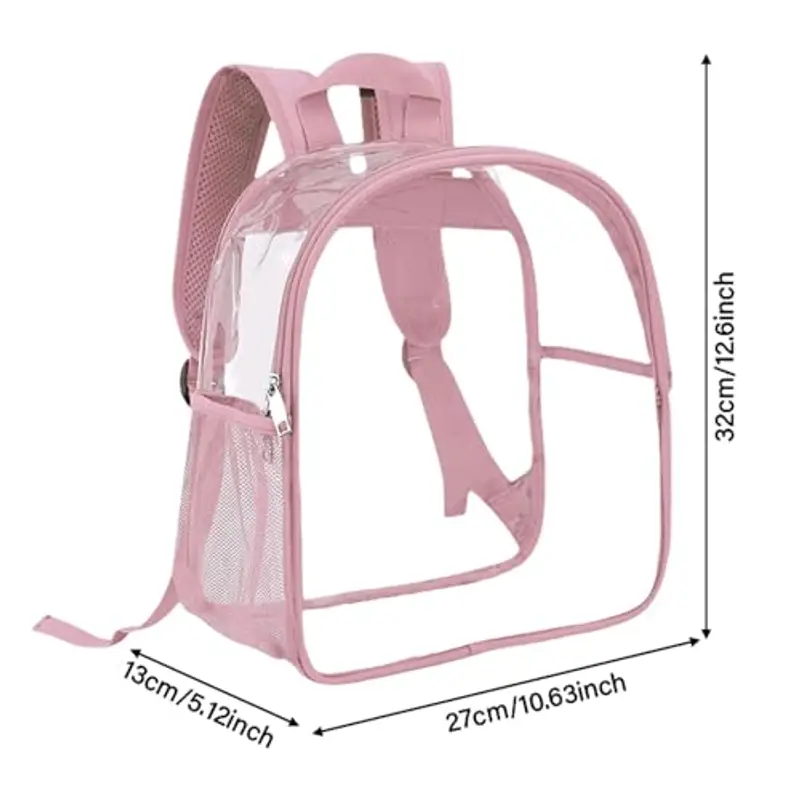 Zaino trasparente resistente, per libri scolastici, trasparente, per ragazzi e ragazze (rosa, taglia unica) miniatura 3