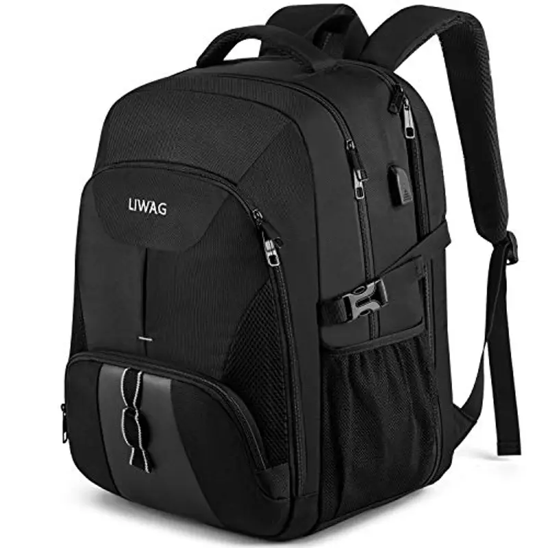 Zaino Uomo Grande 50L,17 Pollici, Porta PC, Zaino Lavoro Impermeabile Antifurto con Caricatore USB per Viaggio Ufficio Scuola -Nero