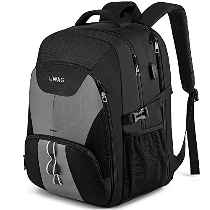 Zaino Uomo Grande 50L Impermeabile Porta PC 17 Pollici - Antifurto con Caricatore USB per Lavoro, Viaggio, Ufficio, Scuola - Grigio