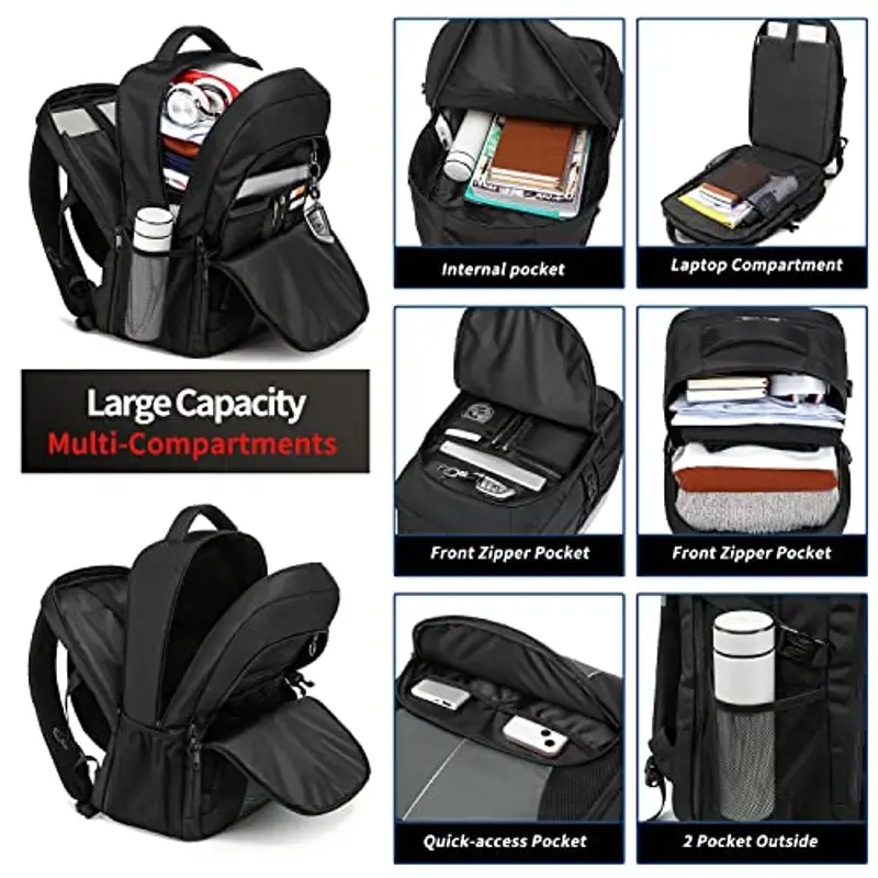 Zaino Uomo Grande 55L Zaino per PC Portatile 18.4 Pollici Zaino Porta PC con Caricatore USB Zaino Lavoro Uomo Impermeabile Zaino Laptop Computer Zaini per PC Portatili per Viaggio Scuola, Grigio miniatura 3