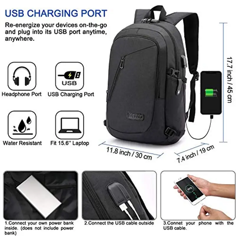 Zaino Uomo Zaino Antifurto Zaino Per PC Portatile, Zaino per Laptop, Zaino Porta PC Impermeabile, Zaino per Computer Portatile 15.6 Pollici con Caricatore USB, Zaino Lavoro Uomo per Scuola Viaggio, Nero miniatura 2