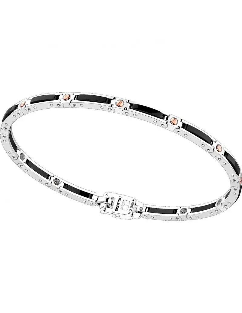 Bracciale ZANCAN Uomo in argento 925 KXB046R-N ceramica colore nero e viti dorate